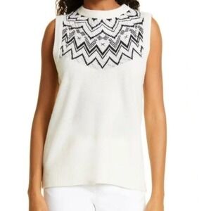 ATM women's White 100% Wool fair isle Sweater vest Size Medium New Retails: $295